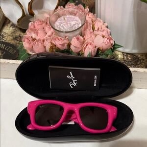 Ray-Ban Pink Wayfarer Sunglasses with Dark Lenses